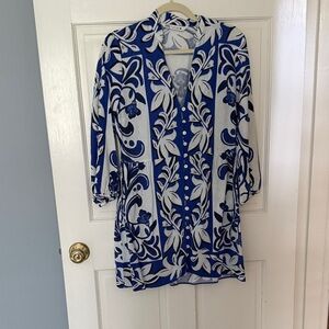 Zara White Tunic with Blue and Black Abstract Print